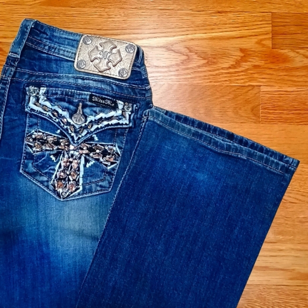 Miss Me Dark Blue Bootcut Jeans with Embellished Back Pockets